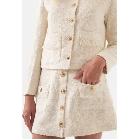 Just Like You - Ecru Tweed Front Buttoned Pocket Mini Skirt